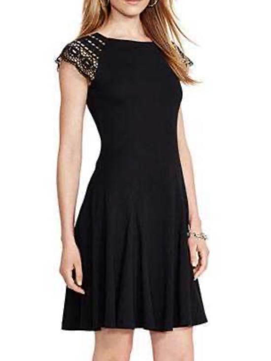 Lauren Ralph Lauren Dresses & Skirts - Lauren Ralph Lauren black crochet-sleeve fit-and-flare dress